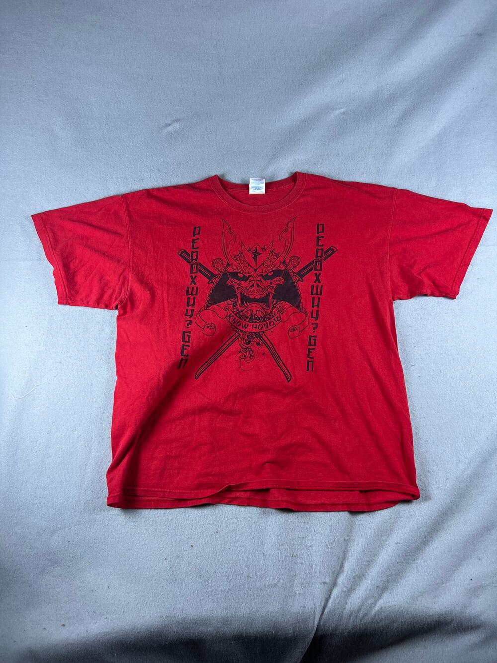 Gildan T-Shirt Mens XL Red Samurai Ninja Graphic Know Honor Y2K Grunge Skate Tee